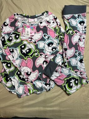 NWT Women's Powerpuff Pajama Set - Pink, Gray, Green Large